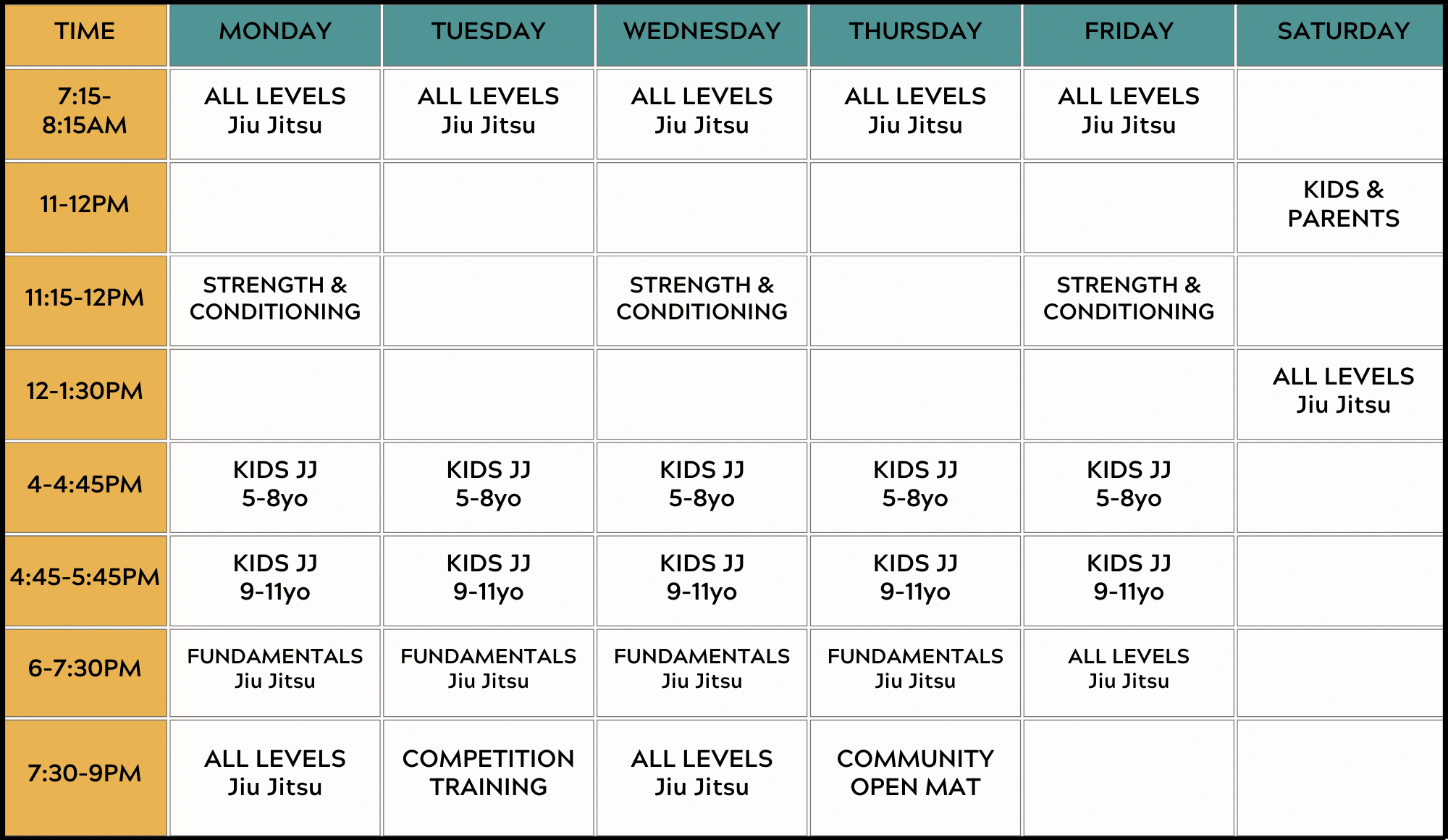 Freestyle Dojo Full Class Schedule